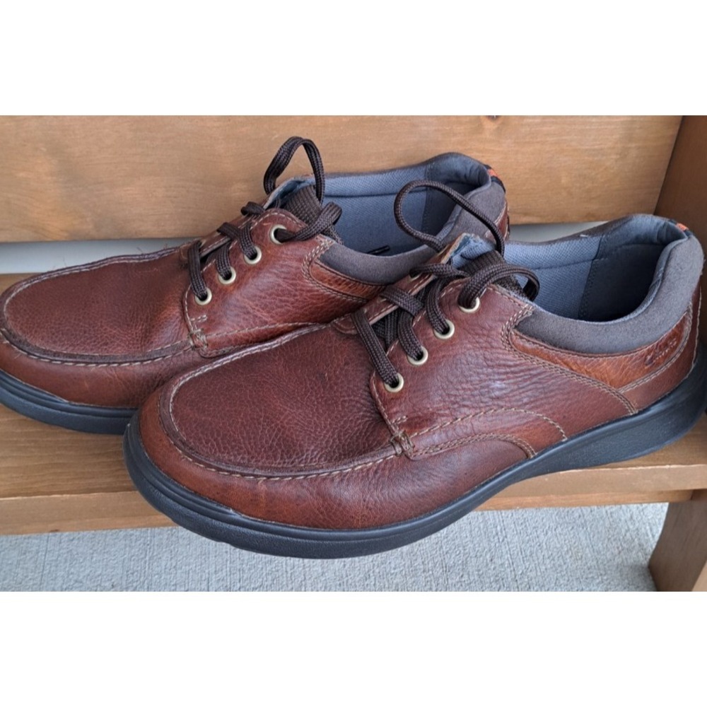 Clarks Mens Brown Leather Cushion Soft Ortholite Oxford Shoes 10.5 Wide Casual